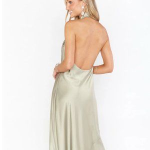 Jasmine Halter Dress - Moss Green Luxe Satin